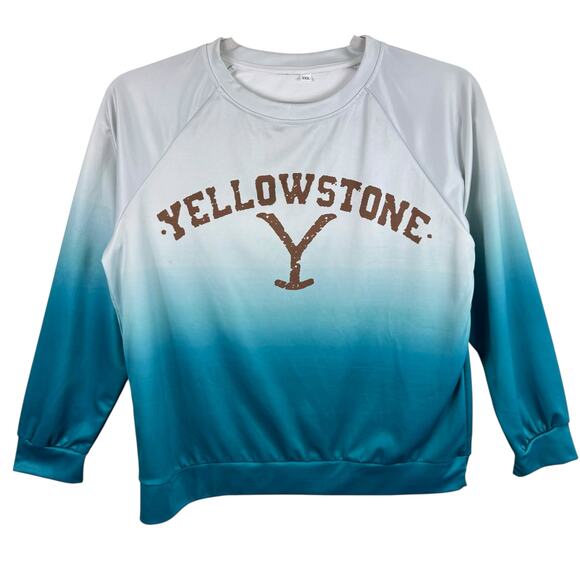 Yellowstone Graphic Blue Ombre Lightweight Crew Neck Pullover Sweatshirt Sz 2XL - Picture 1 of 5